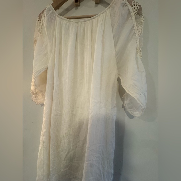 Nicole Italy NWT Pure Silk Boho Lace Mini Dress Tunic Cream M - Picture 10 of 10